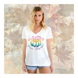V-Neck Tee Pumpkin Give Thanks