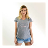 V-Neck Tee Hopes Flower and Leaves