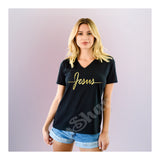 V-Neck Tee Jesus Word Side by Side