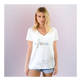 V-Neck Tee Jesus Word Side by Side