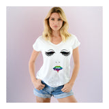 V-Neck Tee Lips & Eyes