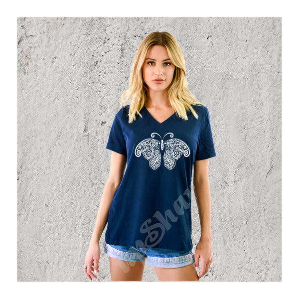 V-Neck Tee Butterfly Spiral Style