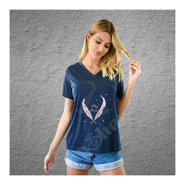 V-Neck Tee Feather Fly Free